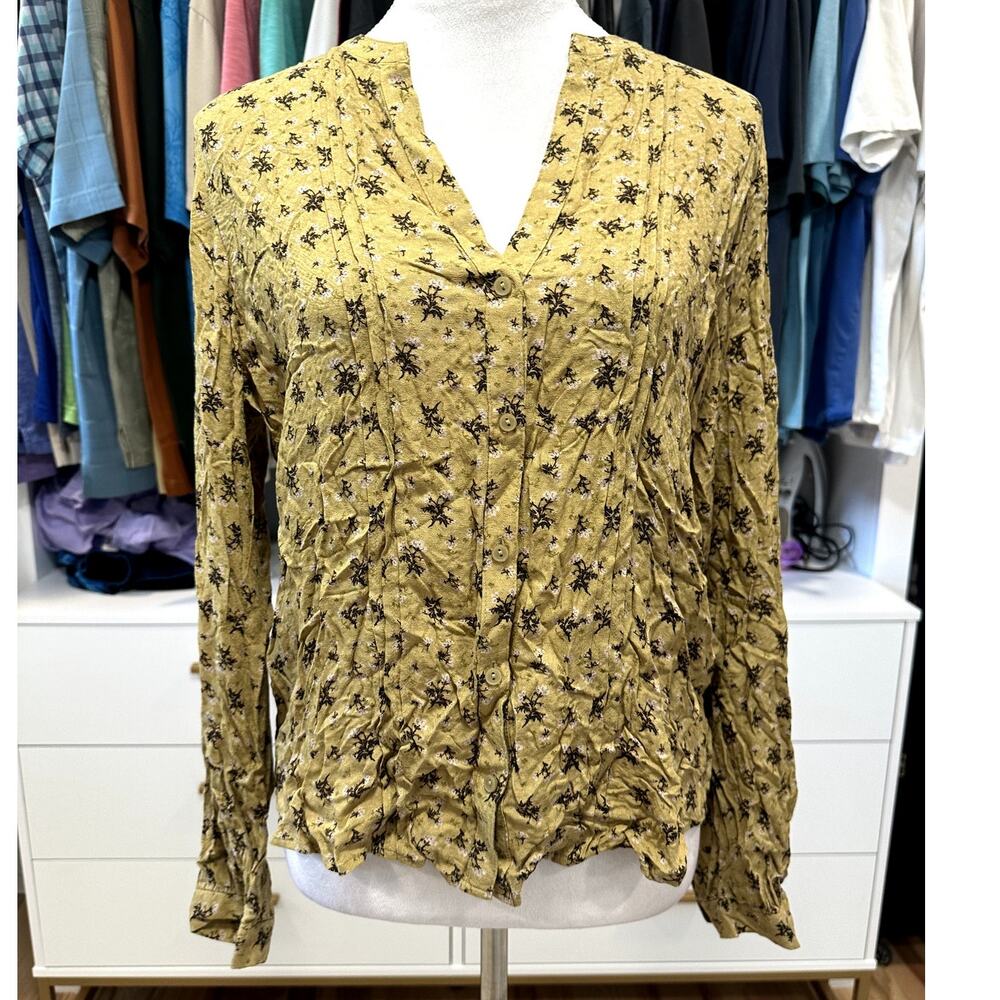 Treasure & Bond Women's Long SLeeve V Neck Button Down Blouse Floral S NWOT